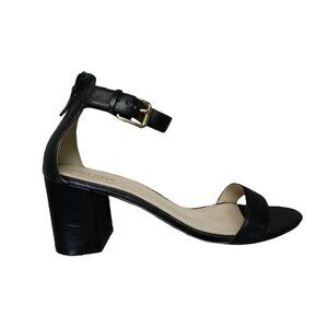 Cole Haan Grand os  Block Heel Sandal Size 9B Black Leather Strappy Chunky Gold‎